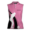 Custom Name Golf Now Wine Later Black Pink Women Sleeveless Polo XS-4XL