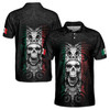 Ancient Mexico Skull Aztec Tattoo Tribal Pattern Grunge Men's Polo Shirt S-5XL