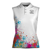 Custom Name Color Spatter Peace Love Pickleball Women Sleeveless Polo XS-4XL
