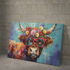 Funny Floral Highland Cow Wearing Glasses, Vintage Farmhouse Wall Art Poster And Canvas