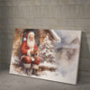 A Drawing Of Santa Siting Next To The Christmas Tree Poster And Canvas