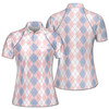 Custom Name Pink And Blue Argyle Women's Polo Shirt S-5XL
