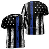 Retro Patriotic Thin Blue Line American Flag USA Police 3D T-Shirt S-5XL