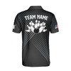 Custom Name Bowling Skull Design American Flag Men's Polo S-5XL