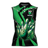 Custom Name Green Flaming Bowling Ball & Pins Women's Sleevesless Polo XS-4XL