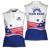 Customized Patriotic America Flag Bowling Lover Women's Sleevesless Polo XS-4XL