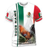 Persionalized Name Fitness Rooster Patriotic Mexico Flag Men's T-shirt S-5XL