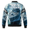 Custom Name Navy Veteran Battleship On The Ocean Blue Bomber Jacket S-5XL