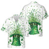 Custom Name Lucky Irish Cap Four Leaf Clover White Hawaiian Shirt S-5XL