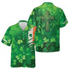 Custom Name Irish Flag Celtic Cross Clover Pattern Green Hawaiian Shirt S-5XL