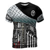 Custom Name Mechanic Toolkits Metal Pattern Black Silver 3D T-Shirt S-5XL