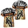 Custom Name Electrician Working Sky Black White Orange 3D T-Shirt S-5XL