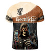 Custom Name Electrician Grim Reaper Leather Brown Beige Black 3D T-Shirt S-5XL