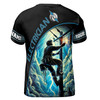 Custom Name Electrician Climbing Pole Sky Hand Lightning Black 3D T-Shirt S-5XL