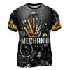 Custom Name Mechanic Tools Gears Metal Pattern Black Silver 3D T-Shirt S-5XL