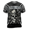 Custom Name Electrician Skull Helmet Plugs Metal Pattern Gray 3D T-Shirt S-5XL