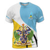 Custom Name Saint Lucia Land People Light Blue White Yellow 3D T-Shirt S-5XL