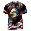 Custom Name Bald Eagle American Firework Black 3D T-Shirt S-5XL, 4th Of July