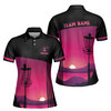 Custom Team Name Disc Golf Sunset Landscape Black Pink Women's Polo Shirt S-5XL
