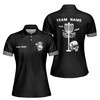 Custom Team Name Disc Golf Skull Design Black White Women's Polo Shirt S-5XL