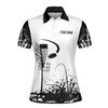 Custom Team Name Disc Golf Floral Pattern Black White Women's Polo Shirt S-5XL