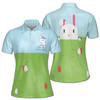Custom Name Cute Golf Bunny Grasses Blue Green Women's Polo Shirt S-5XL