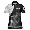 Custom Name Golf Ball Golfer Silhouette Black White Women's Polo Shirt S-5XL
