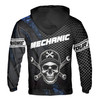 Custom Name Mechanic Tool Skull Cap Hexagon Pattern Black Hoodie S-5XL