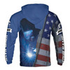 Custom Name Welder Welding Spark USA Flag Blue Hoodie S-5XL