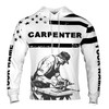 Custom Name Carpenter Woodworker Tools USA Flag Black White Hoodie S-5XL