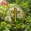 Easter Lily Cross Jesus Stained Glass Suncatcher Window Hanging Gift for Christians