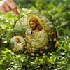 Jesus and Dog Stained Glass Suncatcher Window Hanging Decor