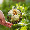 Jesus and Dog Stained Glass Suncatcher Window Hanging Decor