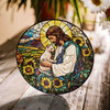 Jesus and Cat Stained Glass Suncatcher Window Hanging Decor