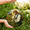 Jesus and Cat Stained Glass Suncatcher Window Hanging Decor