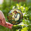 Jesus and Cat Stained Glass Suncatcher Window Hanging Decor