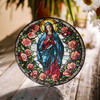 Virgin Mary Stained Glass Suncatcher with Roses Window Hanging