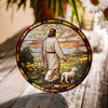 Jesus the Shepherd Stained Glass Suncatcher with Lamb Window Decor
