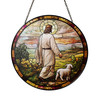 Jesus the Shepherd Stained Glass Suncatcher with Lamb Window Decor