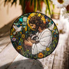 Jesus and Raccoon Stained Glass Suncatcher Window Hanging Decor