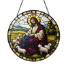Jesus with Lambs Stained Glass Suncatcher Window Hanging Decor