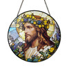 Jesus with Flower Crown Stained Glass Suncatcher Window Hanging Decor