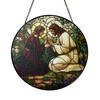 Jesus and Woman in Garden Stained Glass Suncatcher Window Hanging Decor