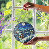 Snowy Village Winter Night Stained Glass Suncatcher Window Hanging Decor