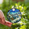 Snowy Village Winter Night Stained Glass Suncatcher Window Hanging Decor