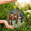 Snowy Night Snowman Stained Glass Suncatcher Window Hanging Decor