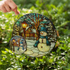 Snowy Night Snowman Stained Glass Suncatcher Window Hanging Decor