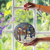 Snowy Night Snowman Stained Glass Suncatcher Window Hanging Decor