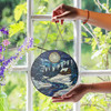 Moonlit Cabin Winter Scene Stained Glass Suncatcher Window Hanging Decor