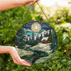 Moonlit Cabin Winter Scene Stained Glass Suncatcher Window Hanging Decor